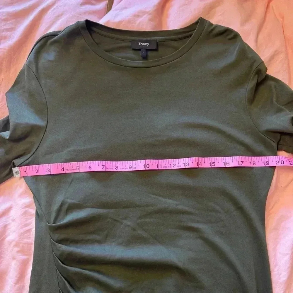 Theory Green Ruched T Shirt Dress - Women’s Large - Picture 4 of 8